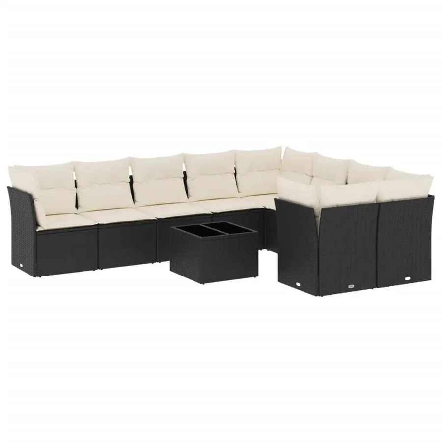 vidaXL 10-tlg. Garten-Sofagarnitur aus Polyrattan in Schwarz-Creme mit Kissen und Stauraum - Bild 2