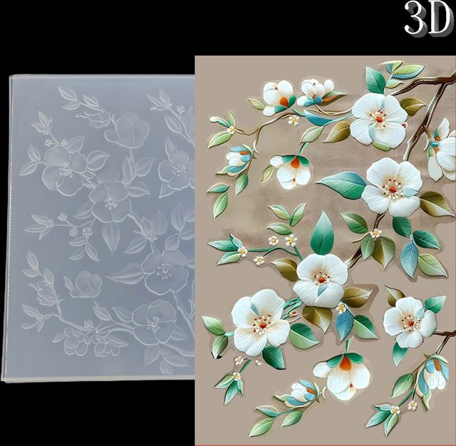 Transparenter 3D-geprägter Kunststoffordner mit elegantem Blumenzweig-Design für DIY-Scrapbooks - Bild 1