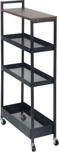 Relaxdays Nischenwagen im Industrial-Design aus Stahl und MDF in Schwarz und Braun mit Rollen, B/T/H: 98 x 50 x 20 cm - Bild 1
