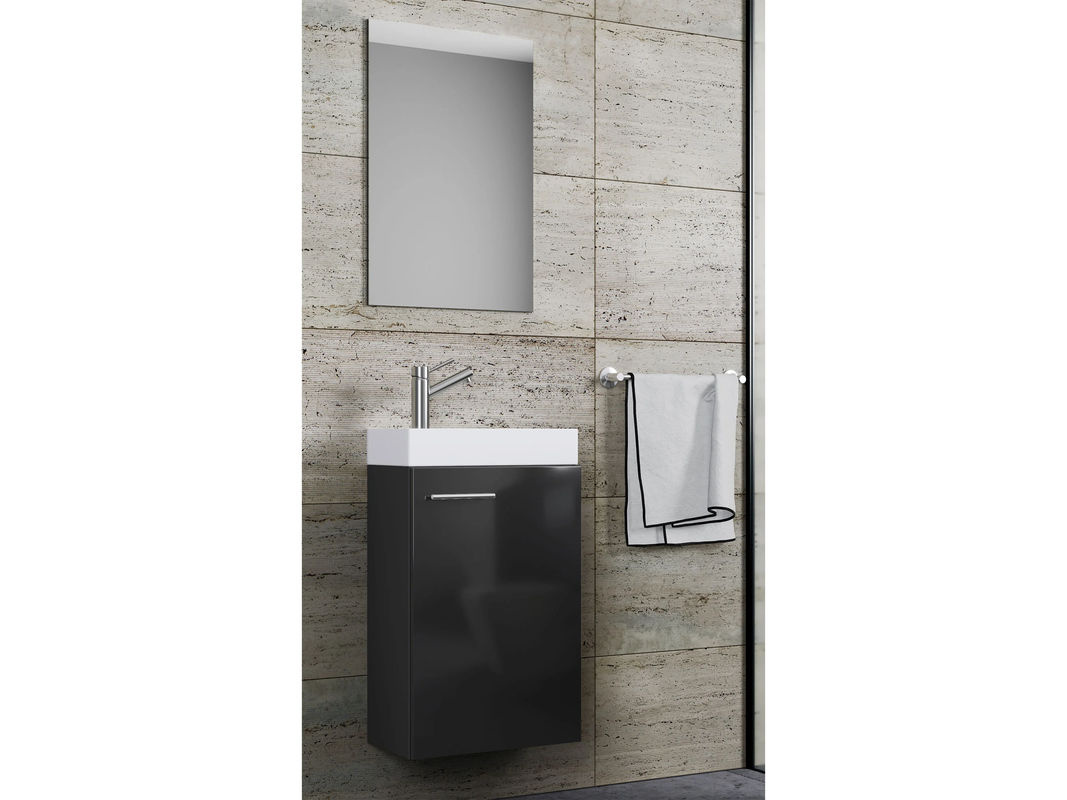 VCM Gäste-Waschplatz S mit Waschbecken, Unterschrank und Spiegel, Schwarz, B/T/H: 70,0 x 22,0 x 41,0 cm - Bild 3