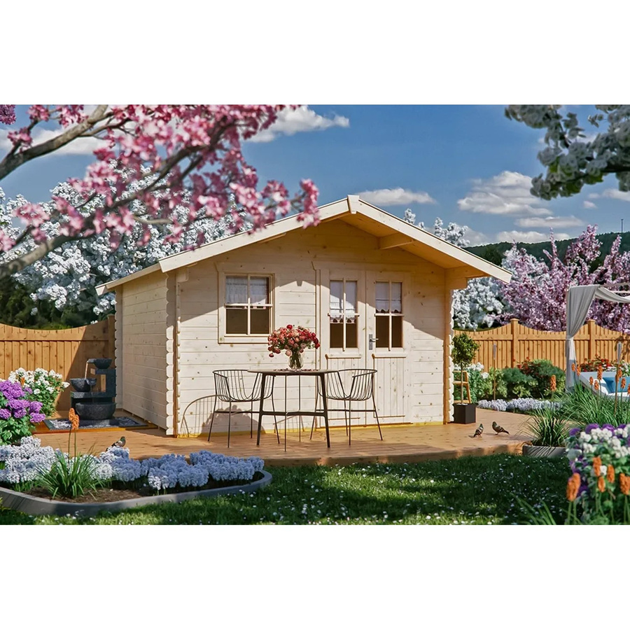 Skan Holz Gartenhaus Malaga aus Holz in Beige mit Boden und Dachpappe B/H/T: 380 x 258 x 340 cm - Bild 2