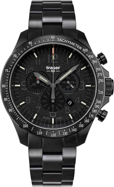 Traser Chronograph, Quarz, Edelstahl, Schwarz, 46 mm, Herren - Bild 1