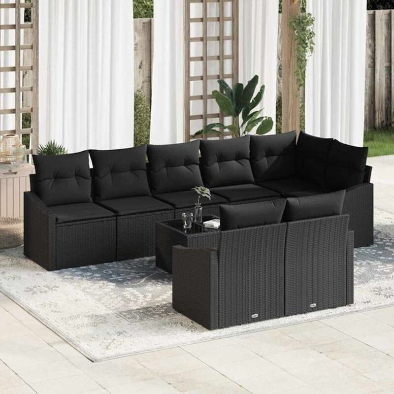 Vidaxl Garten-Sofa-Set aus Polyrattan in Schwarz, 9-teilige moderne Loungemöbel-Garnitur mit Polyester-Polstern - Bild 1