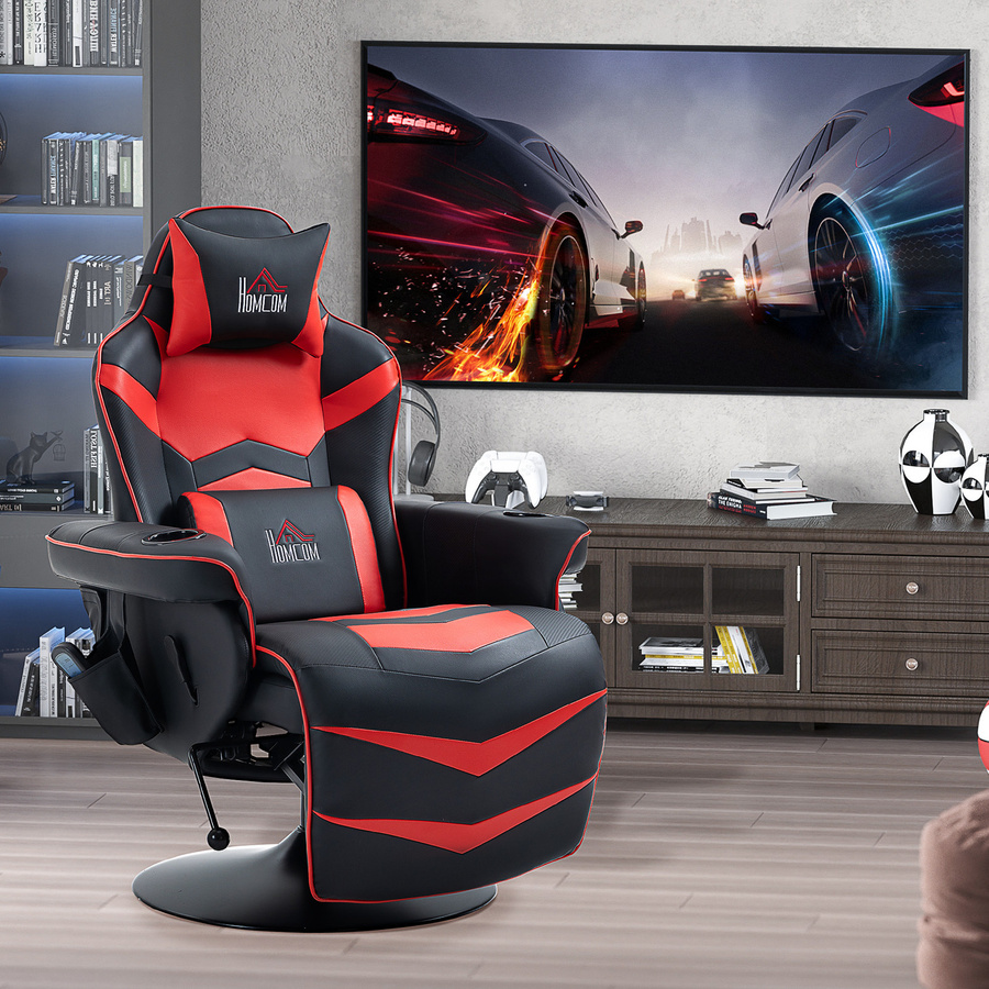 HOMCOM Gamingsessel mit Massagefunktion und Liegefunktion aus Kunstleder in Rot - Bild 2