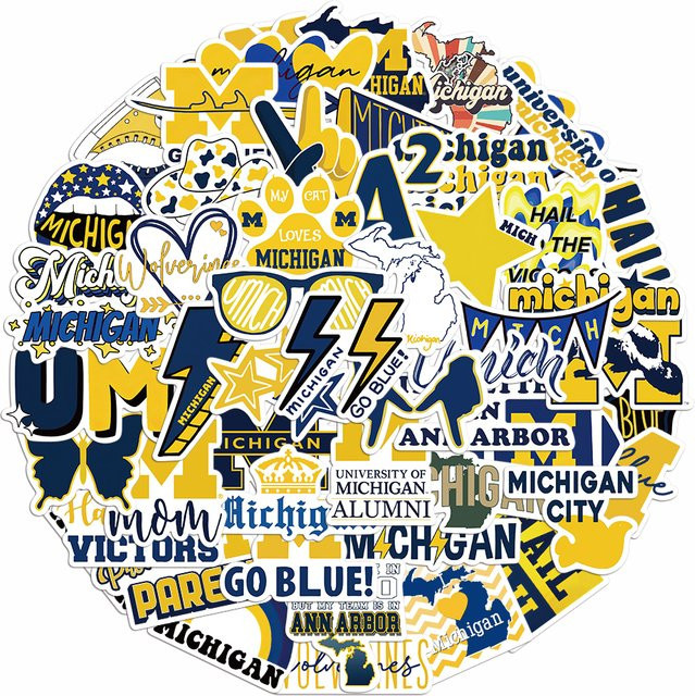 50 wasserfeste Aufkleber der Universität Michigan in Multicolor für Laptop, Tassen und Skateboards - Bild 1