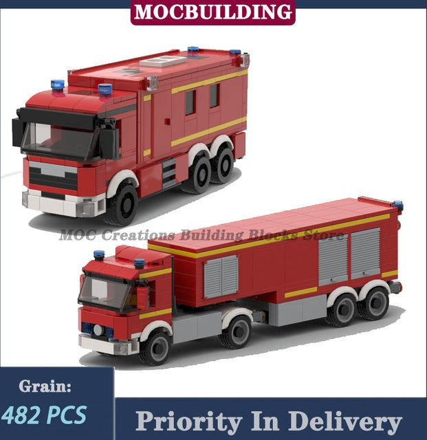 ELW 2. Feuerwehr MAN Feuerwehrauto-Modellbausteine, MOC-Transportfahrzeuge mit Sattelauflieger-Sammlung, Spielzeug - Bild 1