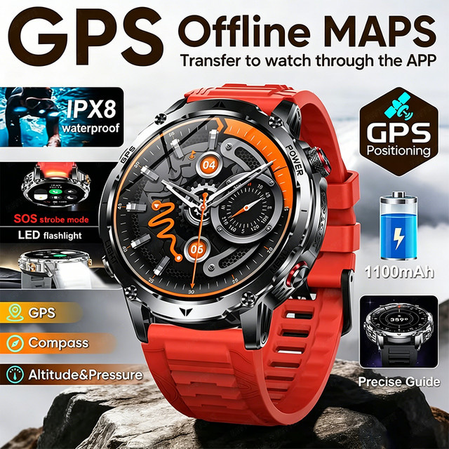 HSVYGFIT Herren Outdoor Smartwatch mit GPS, 1,7 Zoll AMOLED-Display, Bluetooth-Anruffunktion und 5 ATM Wasserdichtigkeit in Silber - Bild 1