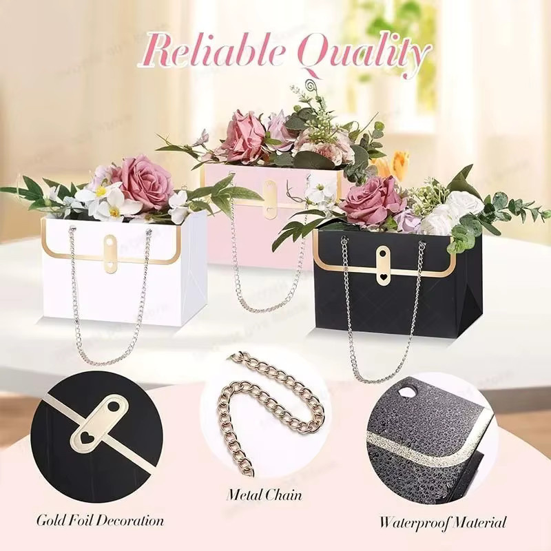 Tragbare Blumen-Papierverpackungsbox in Weiß als kreative Handtasche für Blumensträuße zu Anlässen wie Valentinstag, Geburtstag oder Muttertag - Bild 2