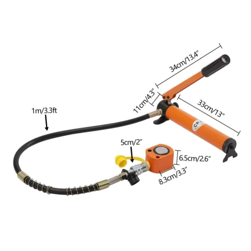 Bymaocar BSY180 Handbetriebene Hydraulikpumpe Set in Orange, passend für CP10T einfachwirkende Zylinder, 70 MPa Maximaldruck, inklusive 1 m Hochdruckschlauch und 350 cc Öltank - Bild 1