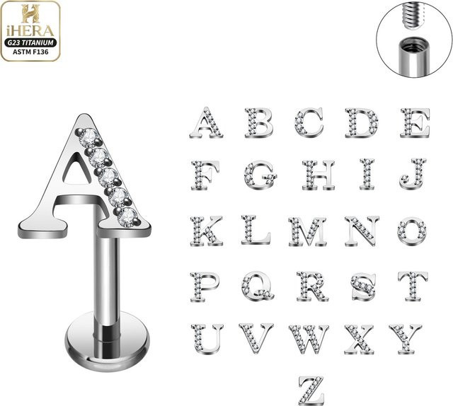 Piercing-Stud Titan, Initialen, Zirkonia, Unisex - Bild 1
