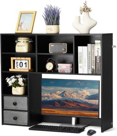 VEVOR Schreibtisch Bücherregal 3-stufiger Organizer in Schwarz mit zwei Stoffschubladen, B/T/H: 94 x 25,4 x 79,2 cm - Bild 1