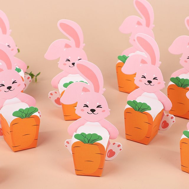 ZQNYCY Geschenkverpackung aus Papier mit Kaninchen und Karotten Design in Pink für Ostern, Kindergeburtstage oder Babypartys (20 oder 50 Stück) - Bild 1