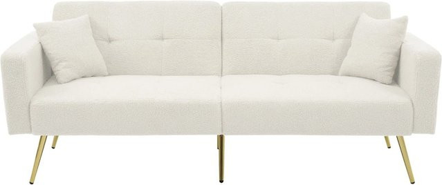 Merax Schlafsofa mit Bettfunktion in Weiß und Gold, modernes Polstersofa mit Holzrahmen und Stauraumtaschen, B/T/H: 175 x 72 x 64 cm - Bild 1