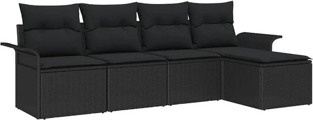 vidaXL Garten-Sofa-Set aus Poly Rattan mit Kissen in Schwarz, 5-teilig - Bild 1