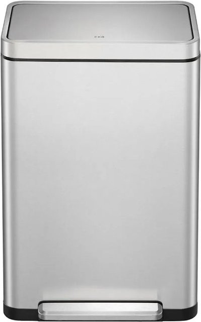 PROREGAL Treteimer Silber mit extra breitem Pedal und gedämpftem Stay Open Deckel, H x B x T: 65,2 x 43,3 x 33,4 cm - Bild 1