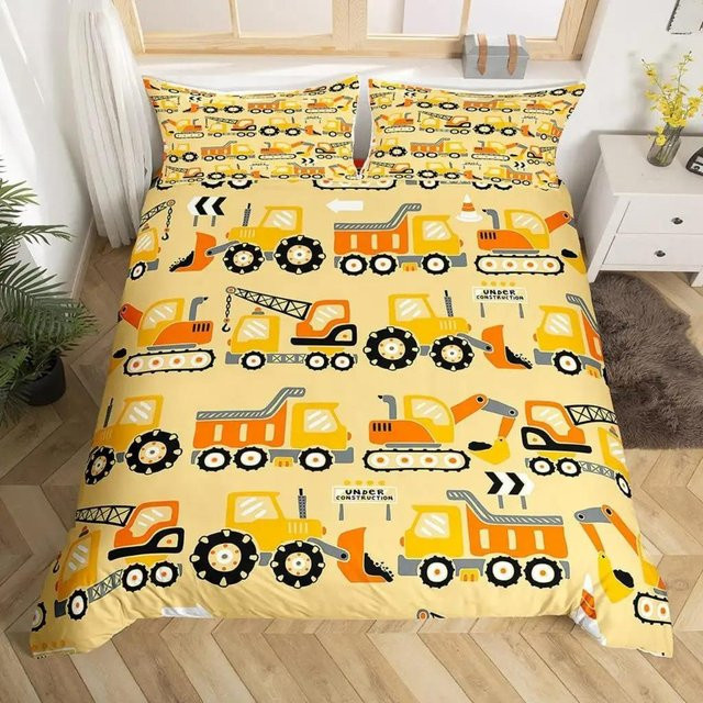 Allbestart Bettwäscheset mit LKW und Bagger Motiv für Kinder, Queen Size, Gelb, B/H: 70 x 133 cm - Bild 1