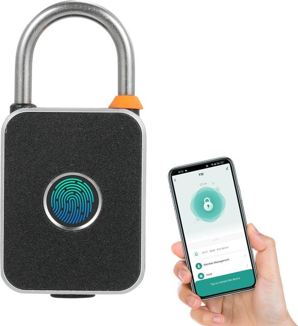 Meterk Smart Fingerabdruck-Vorhängeschloss in Schwarz mit biometrischer Erkennung, App-Steuerung und USB-Ladeanschluss, wasserdicht und aus Edelstahl gefertigt - Bild 1