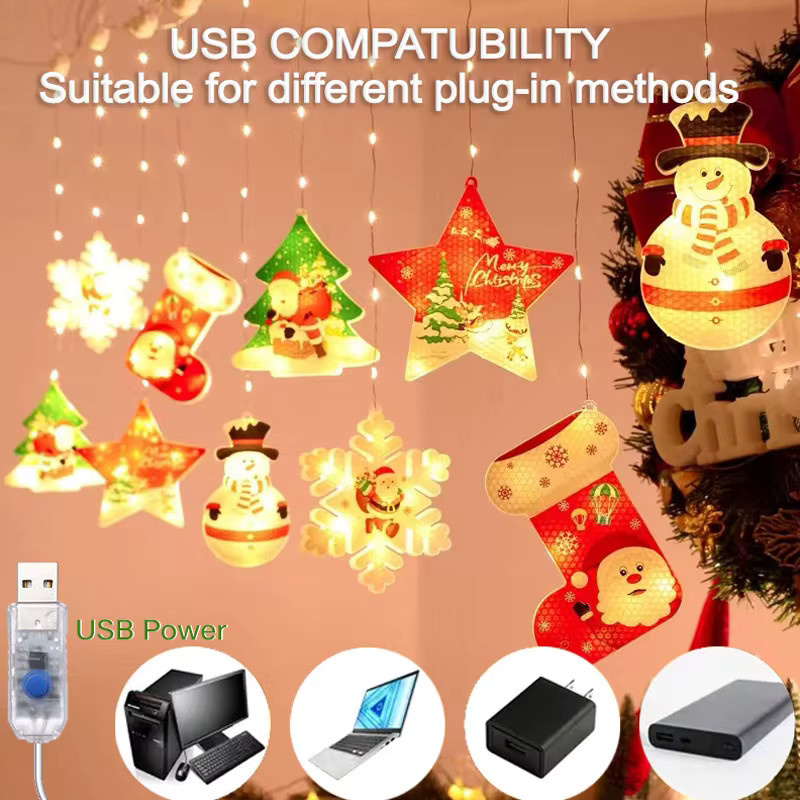 DIY LED Vorhang-Weihnachtsbeleuchtung mit 8 Modi, USB-betrieben, Warmweiß und Multicolour, festliche Dekoration im Vintage-Stil - Bild 2