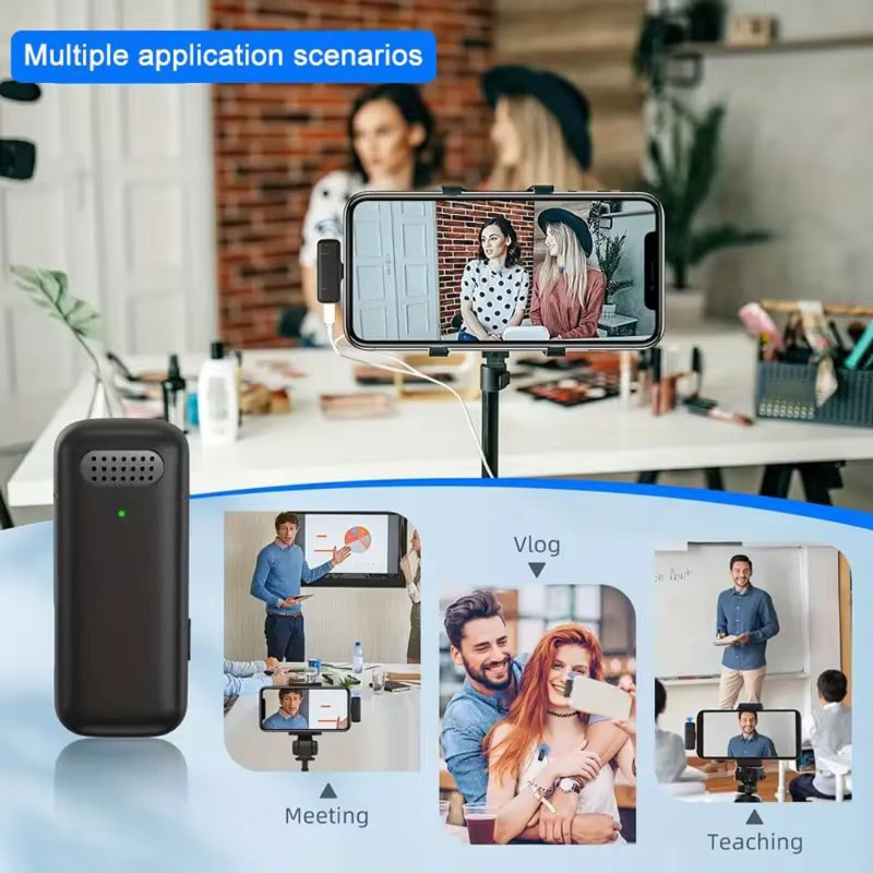 Basix Kabelloses Lavalier-Mikrofon mit Ladeetui, 2,4 GHz USB-C Mini-Ansteckmikrofon mit Geräuschunterdrückung in Schwarz - Bild 1