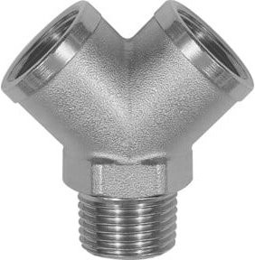 Riegler 2fach Verteiler aus vernickeltem Messing mit R 1/4 AG und 2 x G 1/4 IG Abgängen in Silber - Bild 1