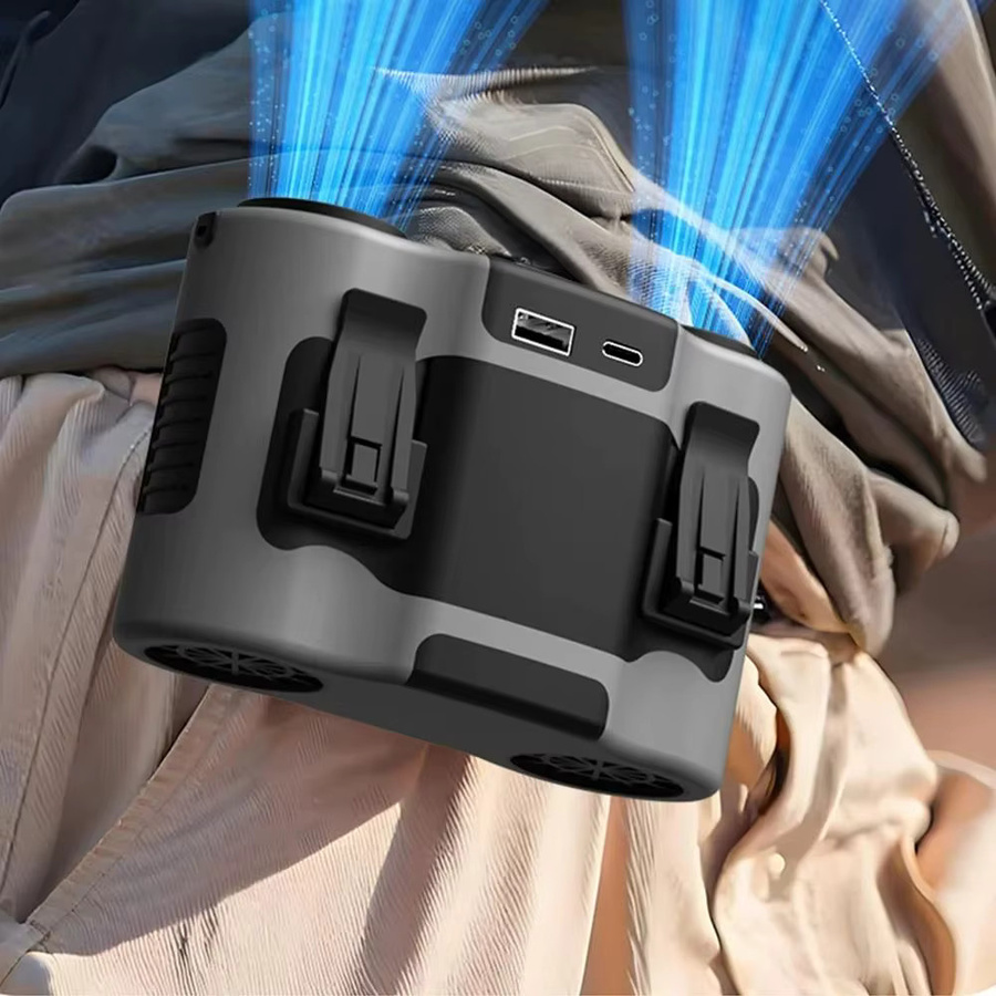 HOMEFISH Tragbarer Mini-Taillenclip-Ventilator mit Doppel-Luftauslass und 20000 mAh Akku in Grau - Bild 6