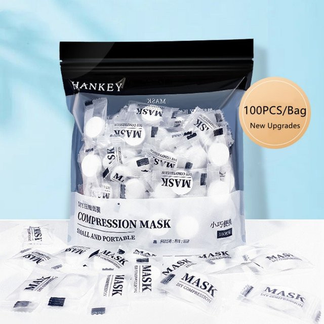 LUNCAY Komprimierte Gesichtsmaske, 100 Stück, Einweg-Vlies, Unisex - Bild 1