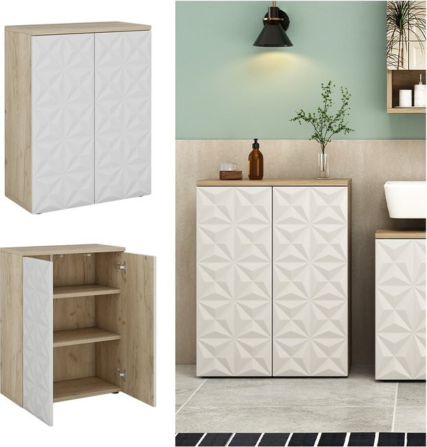 Vicco Badschrank Edge Badezimmerkommode in Weiß und Eiche mit 2 Türen und 3 Fächern, B/T/H: 60 x 30 x 79,5 cm - Bild 1