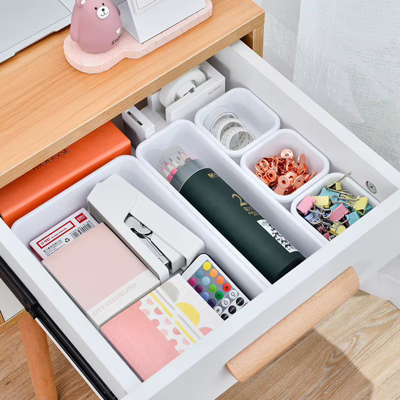 Bview art Schubladen Trenner Set aus Kunststoff, 8-teiliges Organizer-Set für Kosmetik und Schreibtisch, Grau und Weiß - Bild 1