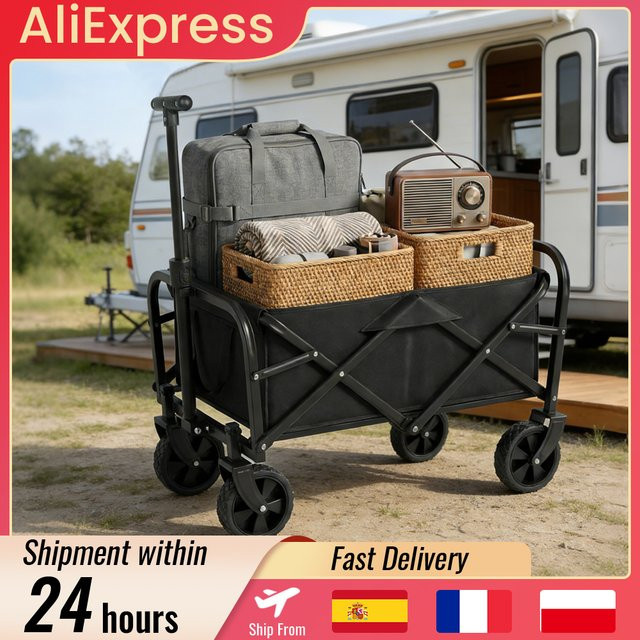 HGTUGO Faltbarer Gartenwagen Handkarren in Schwarz mit verstellbarem Griff und 4 Rädern für Camping, Strand und Garten, Tragkraft 75kg - Bild 1