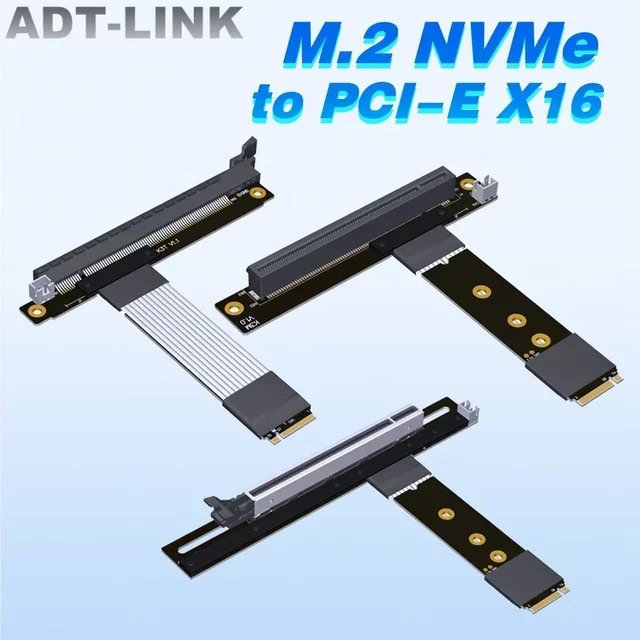 ADT-Link K43 Gen4 M.2 NVMe auf PCIe 4.0 x16 Riser Adapter, 90 Grad Winkel, Schwarz - Bild 1
