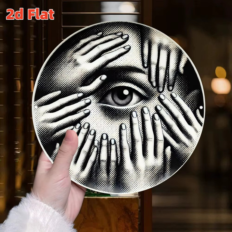 2Dflat Dekoplatte Hand Covering Eyes, runde Wandtafel aus Aluminium in Schwarz, Durchmesser: 20 cm - Bild 3