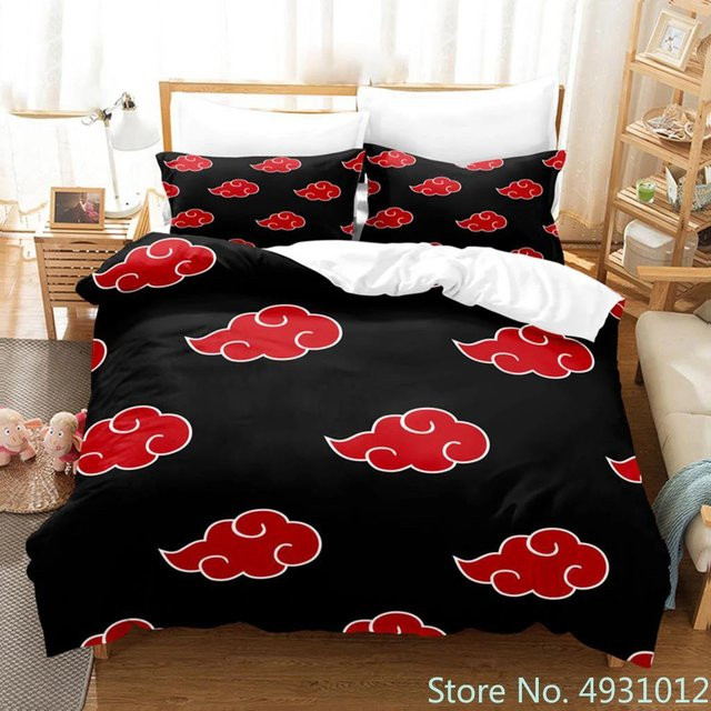 Gu Tao Anime Bettwäsche-Set mit Naruto Uzumaki und Uchiha Itachi Motiv, Rot und Schwarz, B/H: 180 x 220 cm - Bild 1