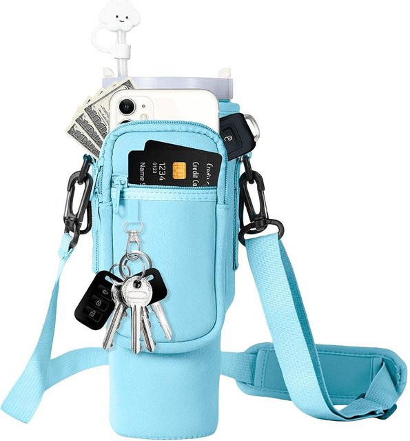 Mango Event Neopren-Tragetasche für 40oz Stanley Quencher Cup mit verstellbarem Schultergurt in Türkis - Bild 1