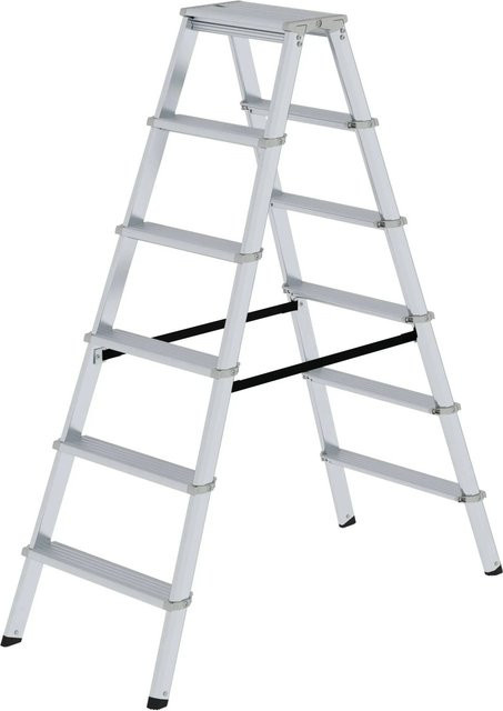 PROREGAL ML Stufen-Stehleiter beidseitig begehbar 2 x 6 Stufen in Silber - Bild 1