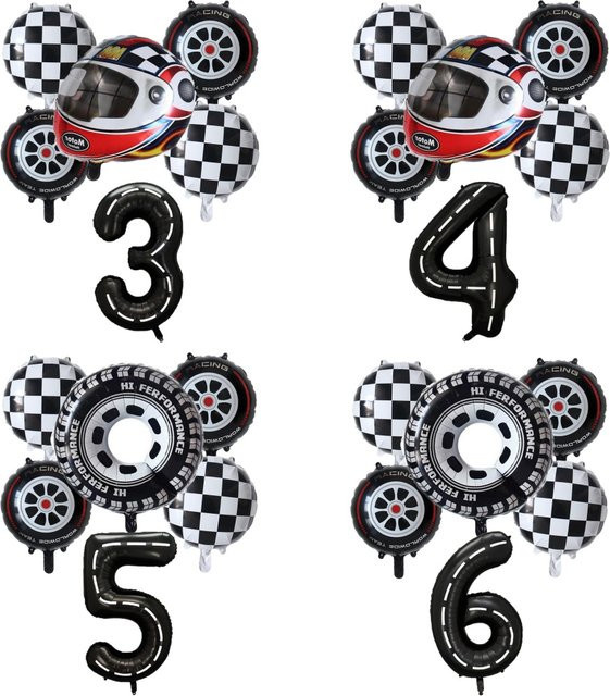 LQZZY Rennwagen und Motorrad Partyballons für Kindergeburtstage in Schwarz mit geometrischen Motiven - Bild 1