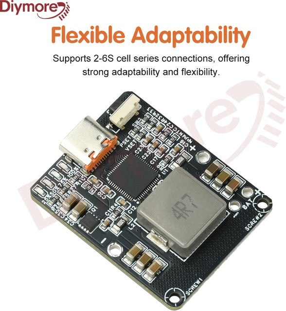 diymore IP2369 Bidirektionales Hochleistungs-Lade- und Entlademodul mit PD 45 W Buck-Boost-Schnellladung Typ C für 2-6S in Schwarz - Bild 1