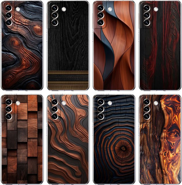 Transparente Handyhülle mit Vintage Holzmaserung für Samsung Galaxy S25 S24 S23 S22 S21 S20 FE Ultra und S10 Plus aus TPU - Bild 1