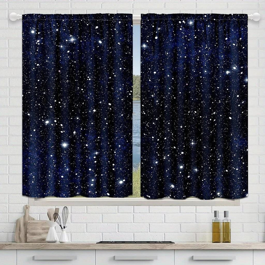 Jit Set aus 2 Verdunkelungsvorhängen mit Sternenhimmel-Design aus Polyester für Wohnzimmer und Schlafzimmer, Breite: 100 cm, Höhe: 270 cm - Bild 4