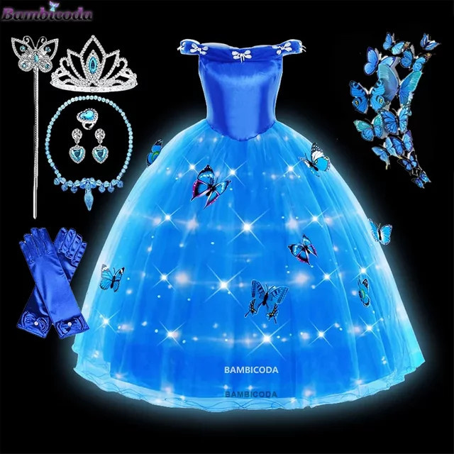 BAMBICODA Prinzessin Cinderella Cosplay Kleid, Blau, LED Leuchten - Bild 1