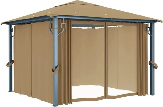 vidaXL Pavillon mit Vorhang aus Aluminium und Polyester in Taupe, B/T/H: 300 x 300 x 270 cm - Bild 1