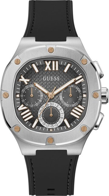 Guess Herrenuhr, Quarz, Edelstahl, 42 mm, Silikon, Schwarz - Bild 1