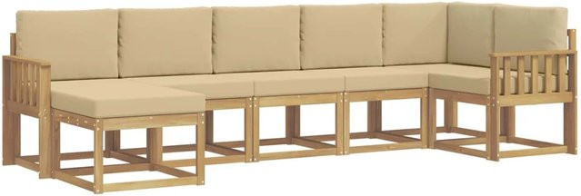 vidaXL Outdoor-Sofagarnitur 7-teilig aus Akazienholz mit Kissen in Weiß und Beige - Bild 1
