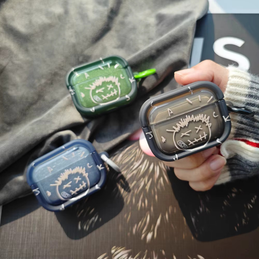 Kreative Graffiti Schutzhülle für Apple AirPods Pro und AirPods 4 mit Haken in Multicolour und Blau aus TPU - Bild 1