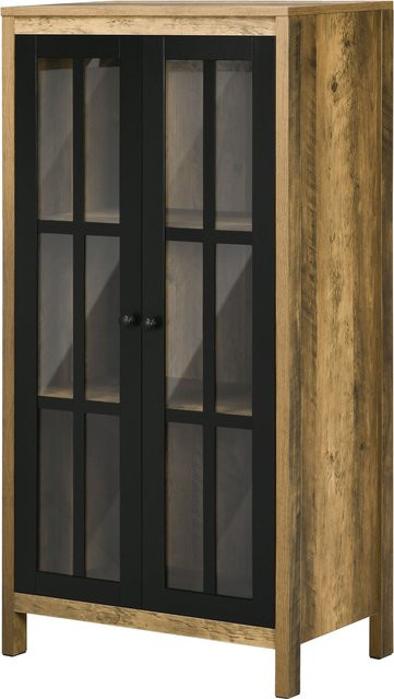 Aosom HOMCOM Moderner Schrank mit 2 Glastüren aus Holz und Glas in Braun, B/T/H: 60 x 35 x 120 cm - Bild 1