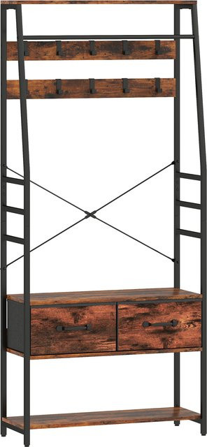 HOMCOM Garderobenständer im Industriestil mit 10 Haken, Schuhregal und Stoff-Schublade, Farbe: Braun, Höhe: 180 cm - Bild 1
