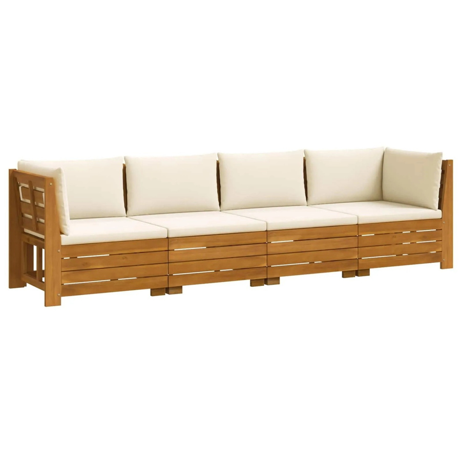 vidaXL Outdoor-Sofagarnitur aus Massivholz Akazie in Braun mit Kissen, 4-teiliges L-Shape Gartenmöbel-Set mit wetterfesten Kissen in Cremeweiß - Bild 2