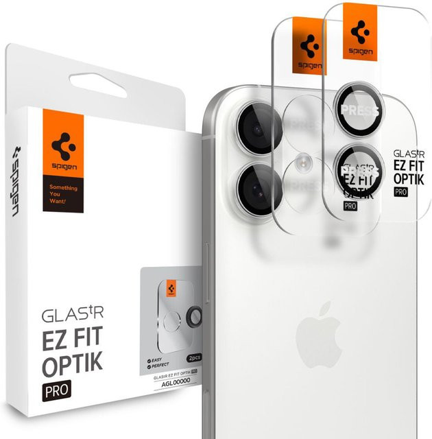 Spigen GlastR EZ FIT Optik Pro Schutzfolie für die Rückkamera, gehärtetes Glas, Silber, 2er-Set, passend für Apple iPhone 17, iPhone 16 Plus und iPhone 16 - Bild 1