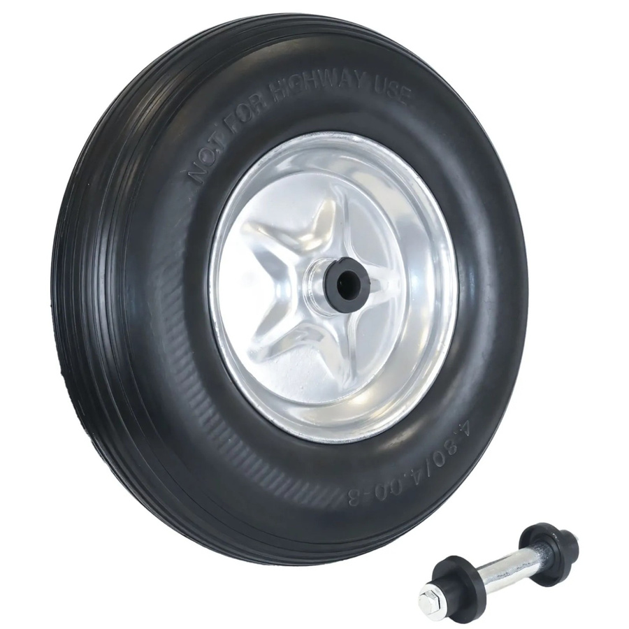 TRUTZHOLM Schubkarrenrad aus Vollgummi mit Achse und Stahlfelge, Schwarz/Silber, 4.00-8 - Bild 2