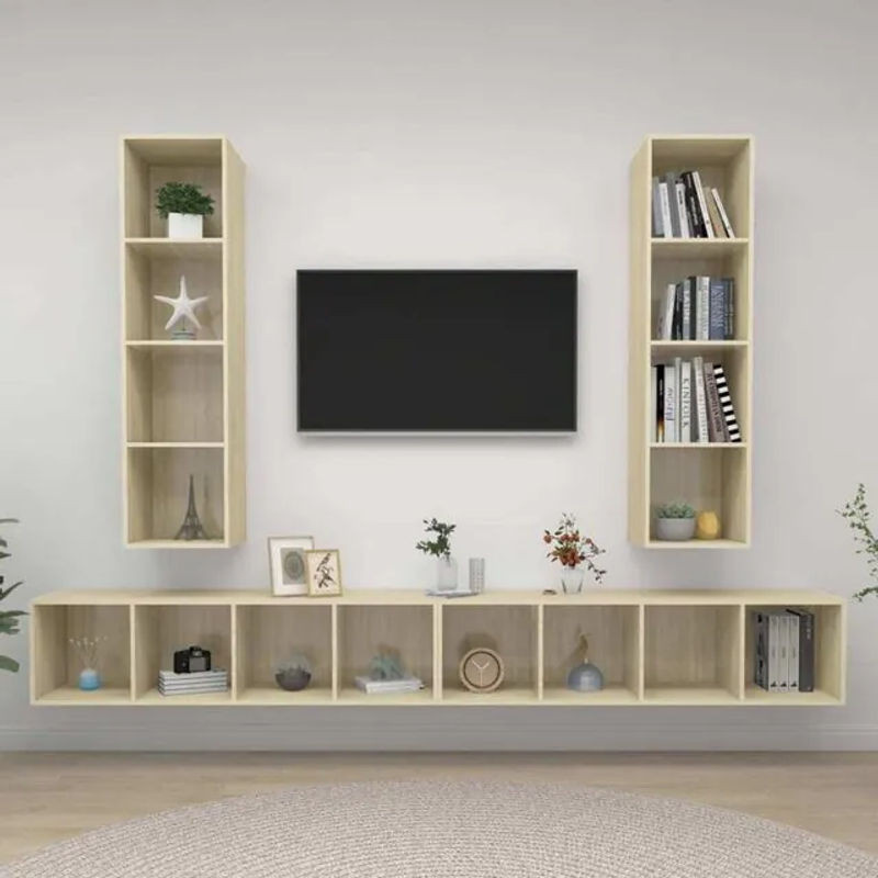 Vidaxl Set aus 4 TV-Wandschränken in Sonoma-Eiche und Braun aus Holzwerkstoff im minimalistischen Design - Bild 1