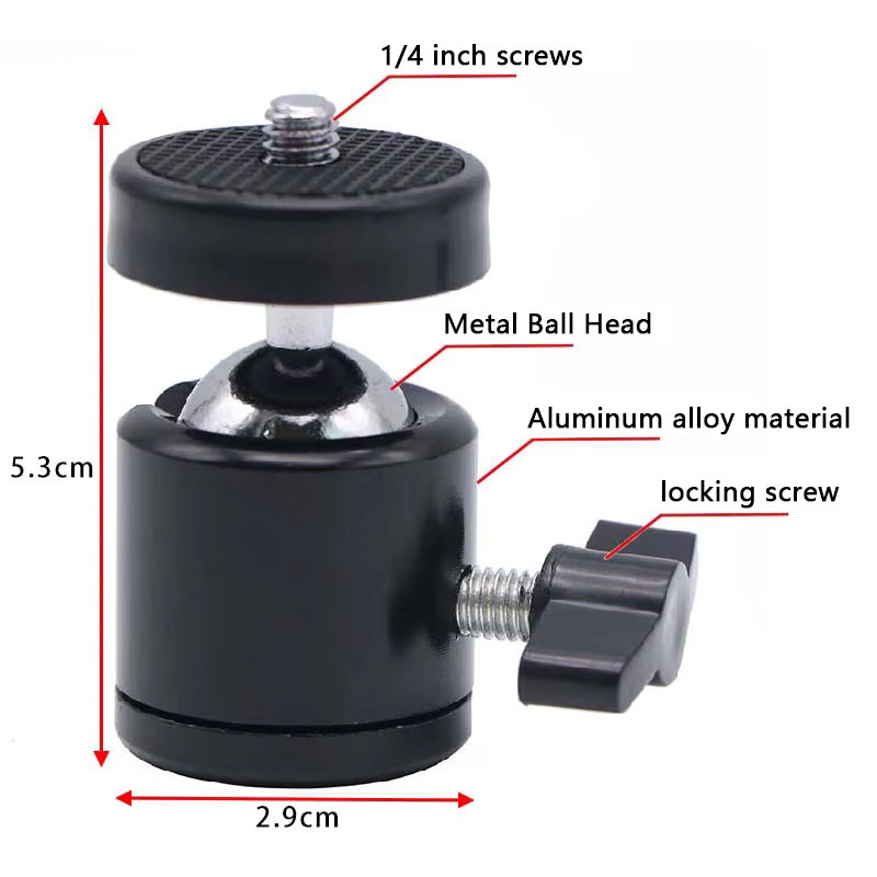 Metall Mini Kugelkopf Stativ Adapter 1/4 Zoll für GoPro 13, Insta 360, DSLR Kameras und Camcorder, Schwarz - Bild 3